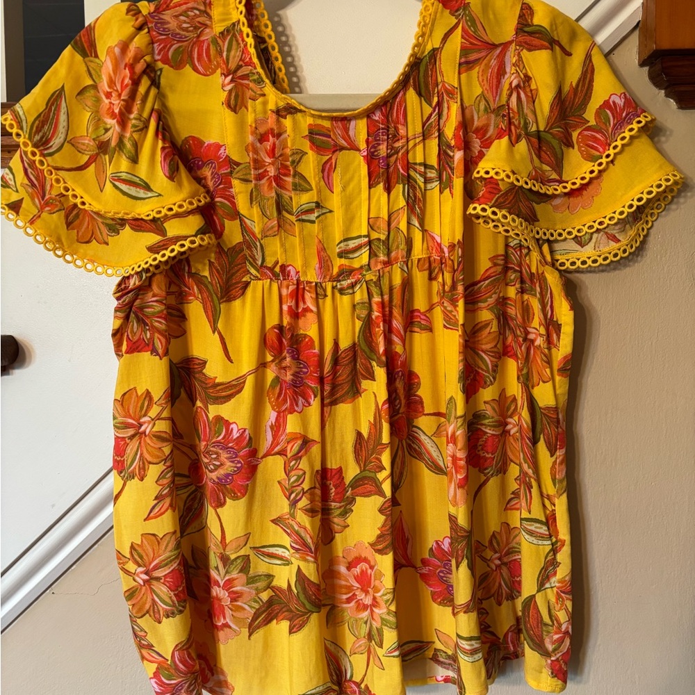 Floral Yellow Flutter Sleeve Top